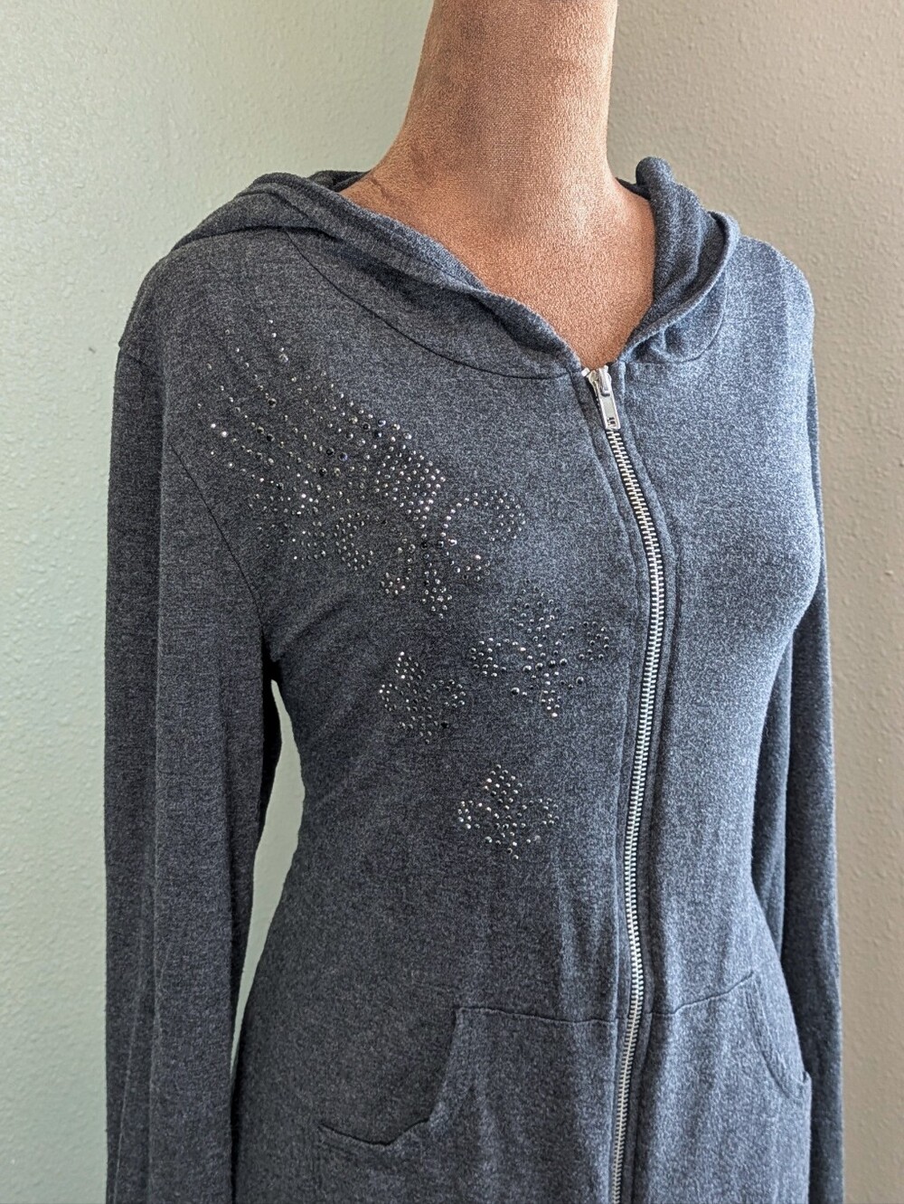 liberty Charcoal Gray Rhinestone Zip Hoodie